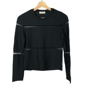 Zara Black Mesh Stripe Knit Crewneck Sweater S